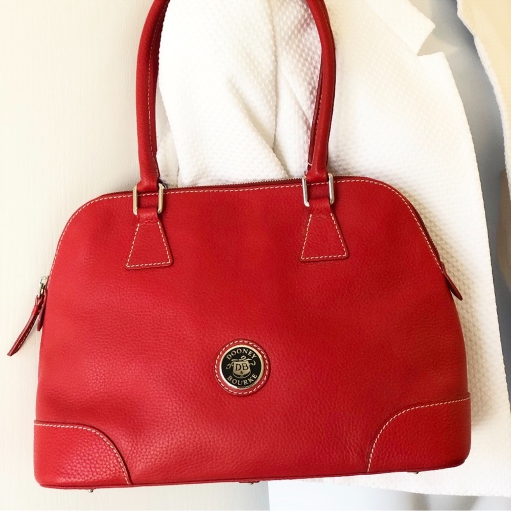 Large Dooney & Bourke Red Satchel with Dome Design